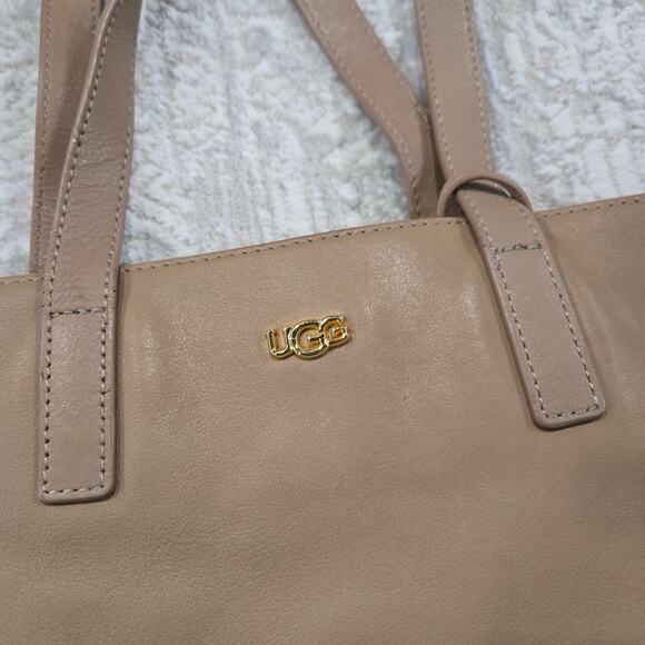 Ugg Cow Leather Shopper Tote Bag Shoulder Purse Neutral Tan Fringe Tassel Boho - Picture 2 of 8